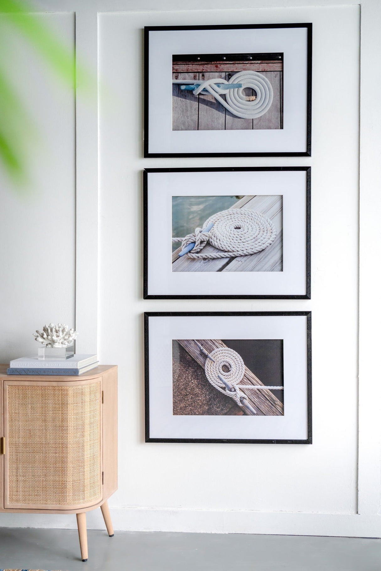 Rope Wall Art With Frame, Wall Decor For Living Room (Set of 3) - White / Black by Couch.com