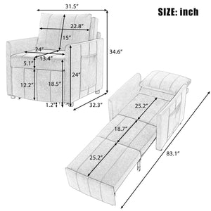 Upholstered Convertible Sleeper Sofa With 5 Position Backrest, Side Pockets, Storage by Couch.com