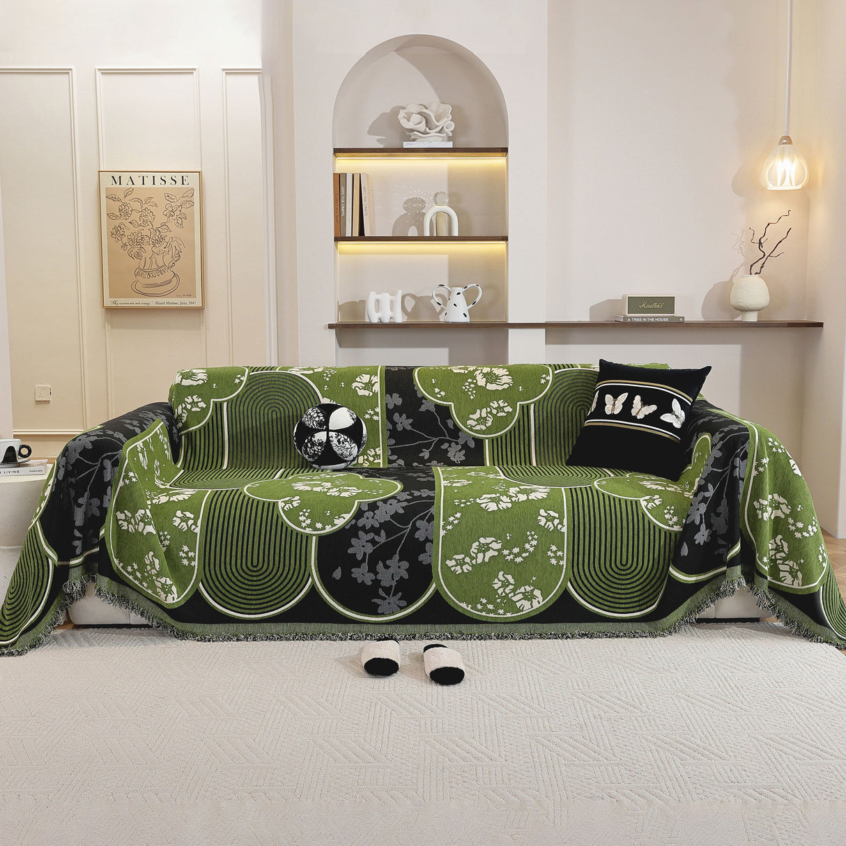 Modern Retro Sofa Throw - Decorative, Washable Chenille Blanket & Couch Protector