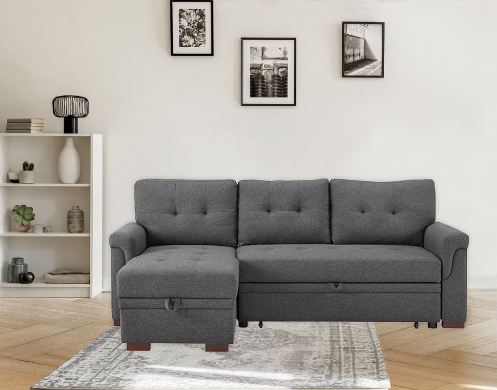 Sierra - Linen Reversible Sleeper Sectional Sofa With Storage Chaise by Couch.com