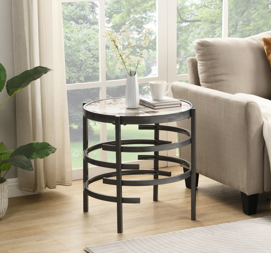 Elegant Pandora Sintered Stone End Table, Small Coffee Table For Living Room by Couch.com