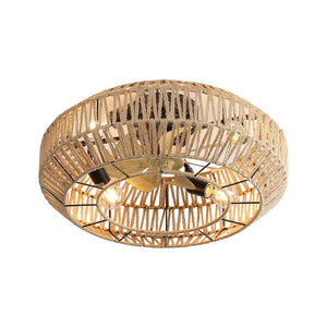 20" New Boho Caged Ceiling Fan With Enclosed Rattan 6 Speeds Remote Control Reversible Dc Motor For Living Room - Rattan by Couch.com