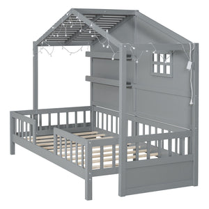 House Bed With Shelves, Window And Sparkling Light Strip On The Roof by Couch.com