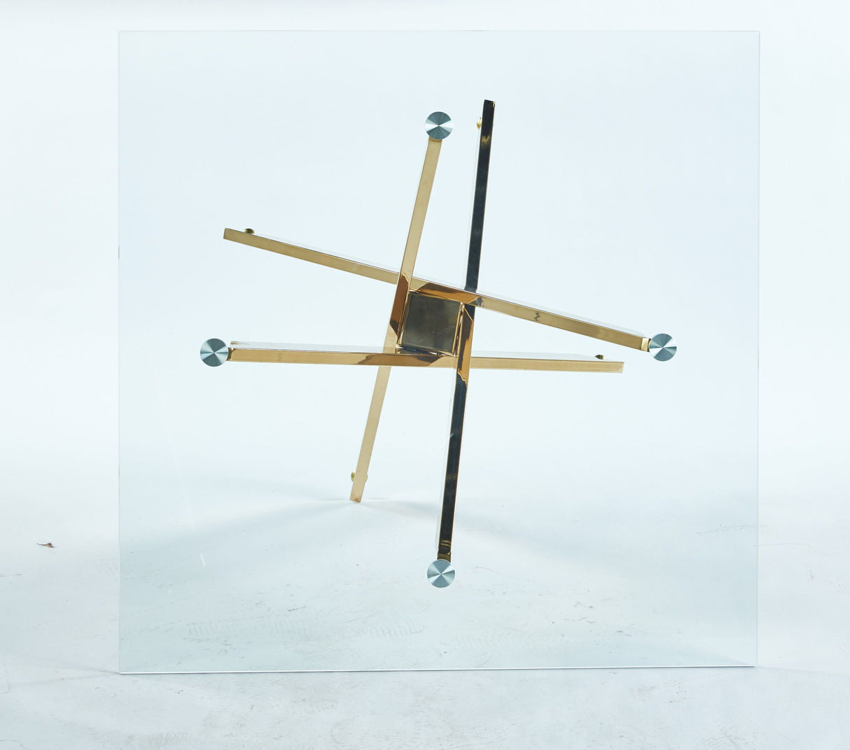 Dining Table With Cross Metal Leg And Tempered Glass, Modern Space Saving Kitchen Table For Living Room Legs, Square Table by Couch.com