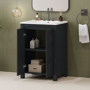 Vintage Style Small Bathroom Vanity Combo With Ceramic Sink, 2 Soft-Close Doors - Espresso by Couch.com