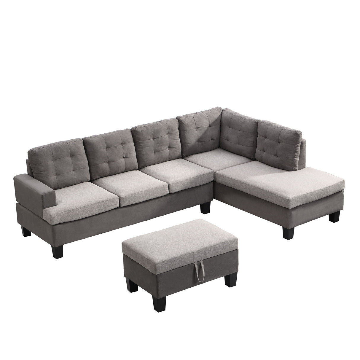 Sofa Set With Chaise Lounge And Storage Ottoman - Gray by Couch.com