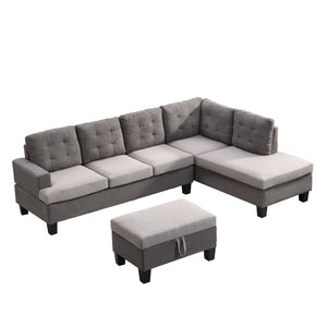Sofa Set With Chaise Lounge And Storage Ottoman - Gray by Couch.com