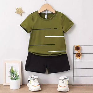 New Short-sleeved T-shirt Shorts Loose Color Matching Lines Two-piece Suit