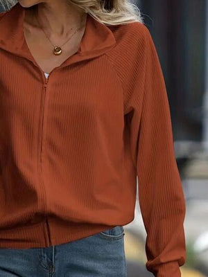 Simple White Zip Up Collared Neck Raglan Sleeve Jacket Comfortable Versatile Casual Women Wear