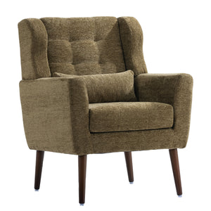 Modern Accent Chair, Chenille Arm Chairs For Living Room, Upholstered Mordern Armchair, Comfy Soft Padded Lounge Chair In Small Space, Bedroom, With Pillow, Solid Wood Leg by Couch.com