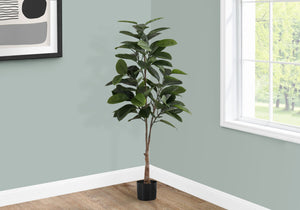 52" Tall, Artificial Plant, Rubber Tree, Indoor, Faux, Fake, Floor, Greenery, Potted, Real Touch, Decorative - Green / Black by Couch.com