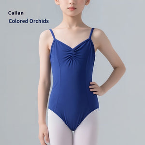 Girls' Solid Color Nylon Sling Ballet Jumpsuit