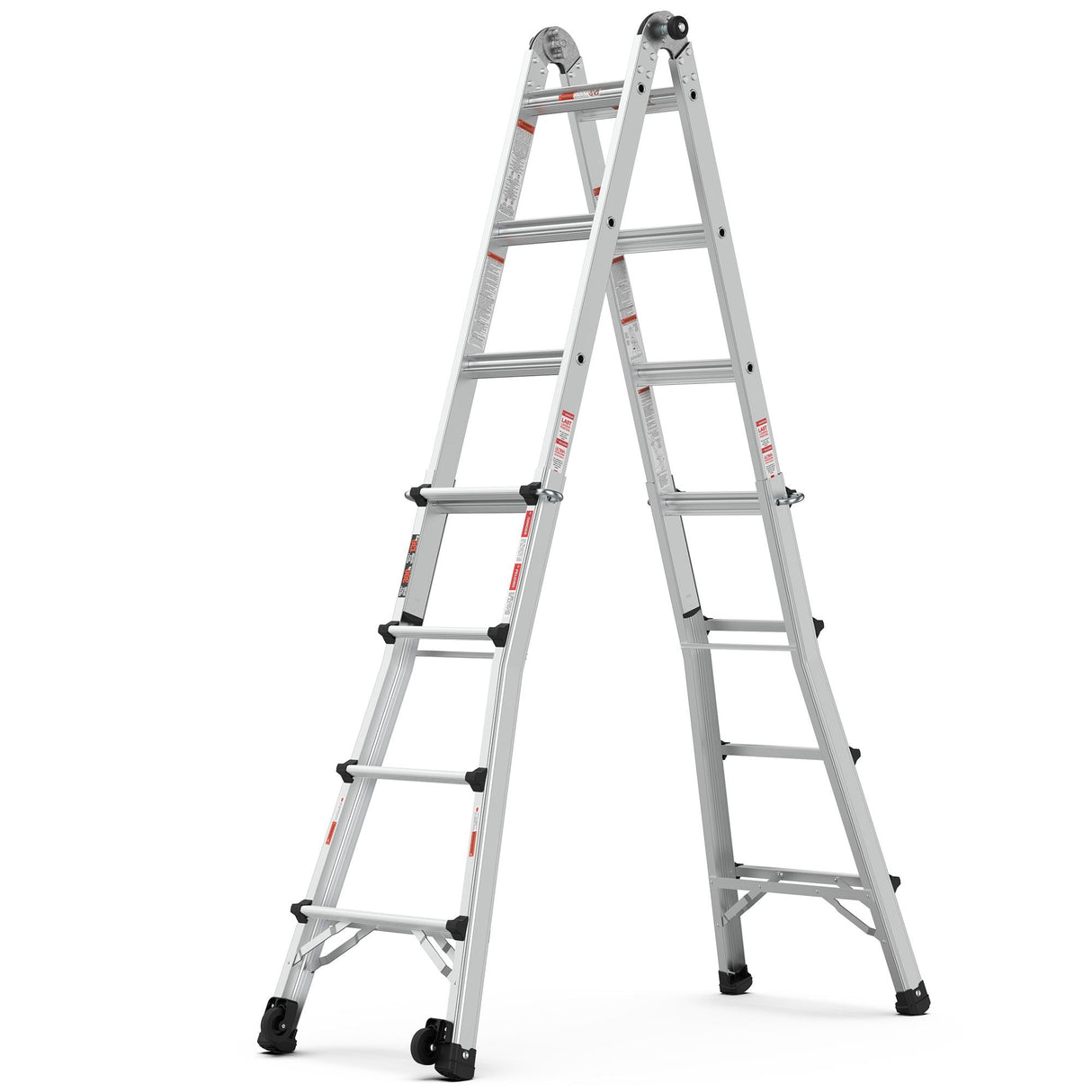 Aluminum Multi-Position Ladder With Wheels, 300 Lbs Weight Rating - Metallic Gray by Couch.com