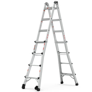 Aluminum Multi-Position Ladder With Wheels, 300 Lbs Weight Rating - Metallic Gray by Couch.com