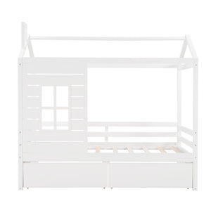 Couch.com Twin Size Classic House Bed With 2 Drawers White, with Storage, Wood Construction, White Finish by Couch.com