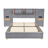 Upholstered Platform Bed, 2 Outlets And USB Charging Ports On Both Sides, 2 Bedside Pillows, Storage Shelves by Couch.com