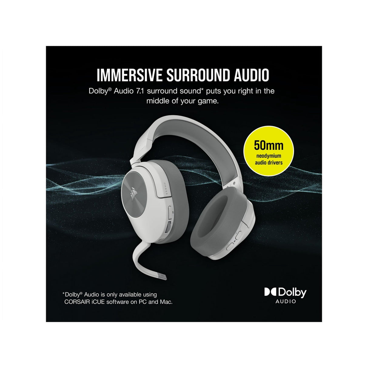 CORSAIR HEADSET GAMING BLUETOOTH WIRELESS HS55-WHITE