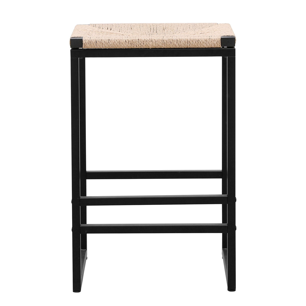 Boho Style Backless Bar Stools Set Of 2 With Paper Rope Woven Seat & Metal Frame For Kitchen Counter by Couch.com