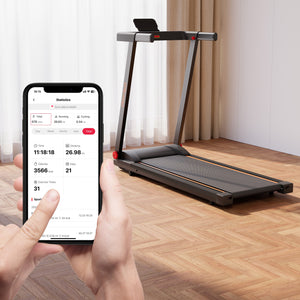 DeerRun All-New 2026 A1 Pro Move+ Smart Foldable Treadmill with 6% Incline & NFC | 350Lbs, 10mph, Black