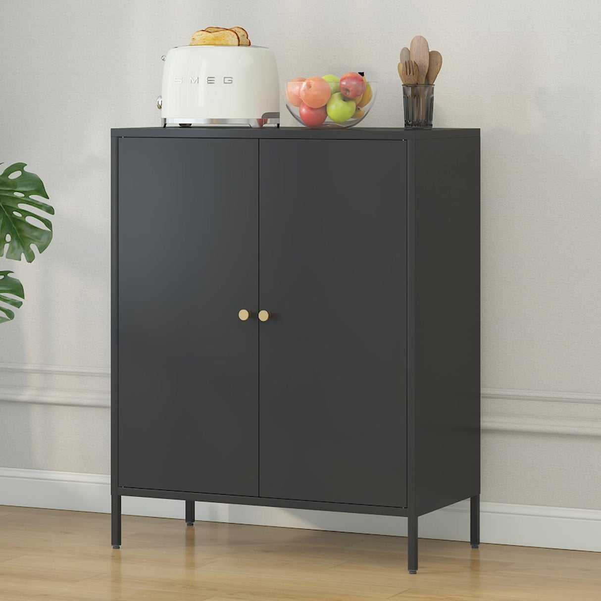 Kitchen Buffet Server Table Accent Sideboard Cupboard Server Buffet Console Table With Doors Cabinet - Black by Couch.com