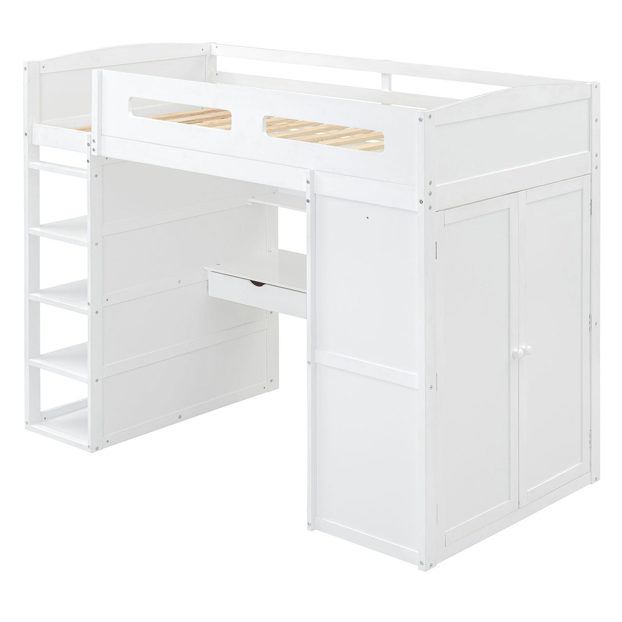 Loft Bed With Desk, Wardrobes, 4 Drawers And 4 Shelves by Couch.com