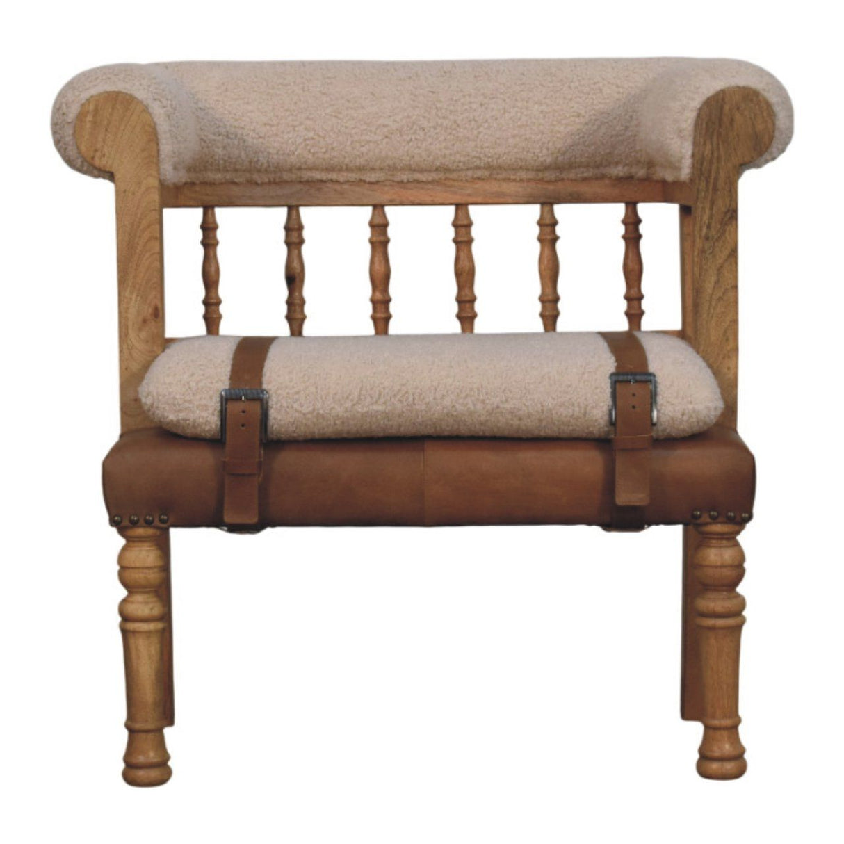 Strapped Hallway Boucle Bench - Beige / Brown by Couch.com