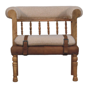 Strapped Hallway Boucle Bench - Beige / Brown by Couch.com