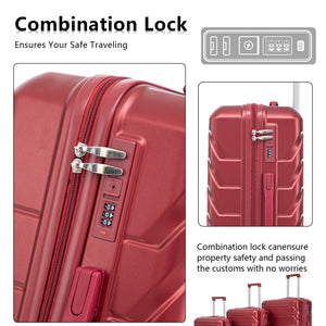 Set 3PCs 20'/24'/28' ABS Spinner Wheel Luggage Wine Red