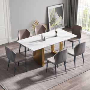 70.87" Modern Artificial Stone Straight Edge Golden Metal Leg Dining Table, Can Accommodate 6-8 People - White / Gold by Couch.com