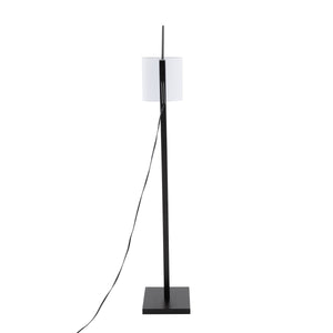 Arturo Contemporary Floor Lamp in Black Wood and Black Steel with White Fabric Shade