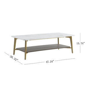 Coffee Table Rectangular Center Table For Living Room Open Space Side Table With Metal Frame - Golden / White by Couch.com