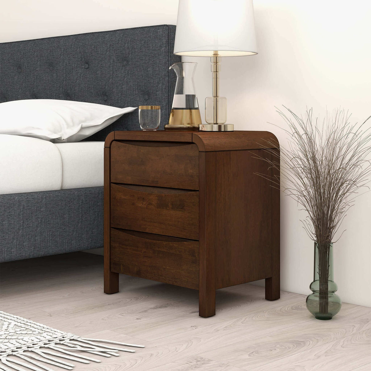 Lionel - Mid-Century Modern Nightstand 3 Drawer Bed Side Table - Brown by Couch.com