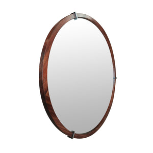 Hausen - Mid-Century Modern Round Accent Wall Mirror - Brown Walnut by Couch.com