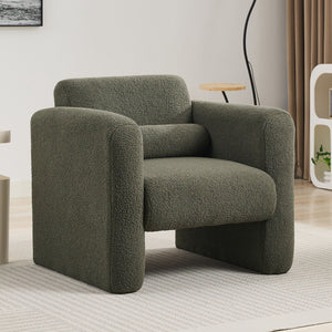 Modern Accent Chair Lambskin Sherpa Upholstered Comfy Reading Arm Chair Soft Padded Armchair With Back And Pillow For Living Room - Seaweed Green by Couch.com