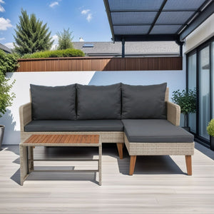 3 Piece Patio Sectional Wicker Rattan Outdoor Furniture Sofa Set Natural Wicker And Cushion - Yellow / Dark Gray by Couch.com