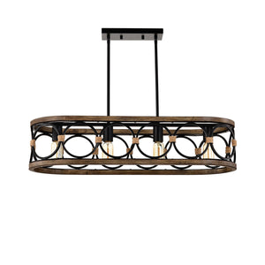 4 Light Rectangular Ellipse Pendant Lights Kitchen Island, Metal Farmhouse Kitchen Pendant Lights, Adjustable Height, Modern Industrial Chandelier For Living Room, Dining Room - Matte Black / Natural by Couch.com
