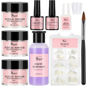 Acrylic Nail Kit with Prep Dehydrator and Primer Acrylic Nail Powder and Liquid Kit for Acrylic Nails Extension Beginner DIY Nail Kit with Everything
