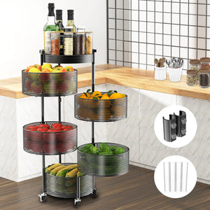 Amundo Fruit and Vegetable Basket Bowls for Kitchen5 Tier Rotating Storage Rack Cart With Metal Top LidDouble fixing ＆Metal Support Wheels Kitchen Storage Rack For Potato Onion Bread BananaBlack