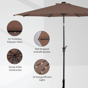 10 Feet Patio Solar Umbrella with Crank and LED Lights-Tan by DirectDeals