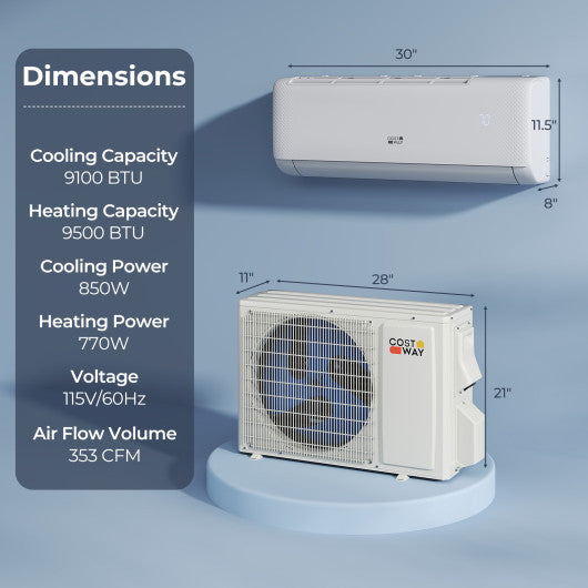 Airtural Series 9100 BTU 20.5 SEER2 WiFi Enabled Mini Split AC 115V Compatible with Alexa