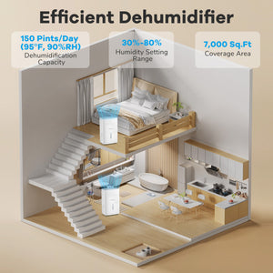 150 Pints Dehumidifier with 24H Timer and LED Display-White
