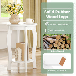 Set of 2 15 Inch 2-Tier Round End Table with Storage Shelf-White