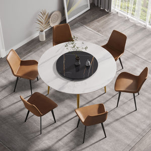 Modern Artificial Stone Round Dining Table, Can Accommodate 6 People Artificial Stone Turntable by Couch.com