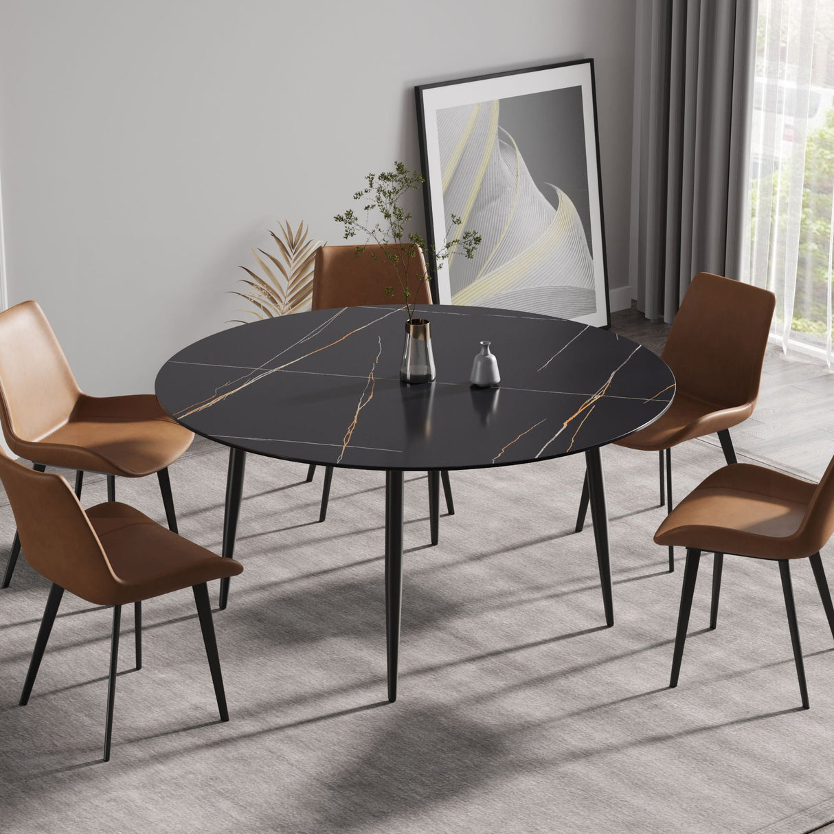 Modern Man-Made Stone Round Dining Table-Position For 6 People by Couch.com