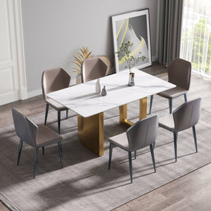 Modern Artificial Stone White Straight Edge Metal Leg Dining Table by Couch.com