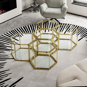 Modern Coffee Table With Double Layer Tempered Glass And Polygonal Design by Couch.com