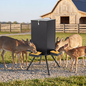 90LB Gravity Deer Feeder with 4 Feeding Trays and 4-Leg Stand-Black