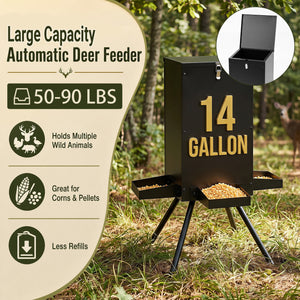 90LB Gravity Deer Feeder with 4 Feeding Trays and 4-Leg Stand-Black