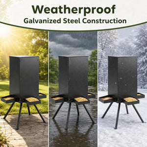 90LB Gravity Deer Feeder with 4 Feeding Trays and 4-Leg Stand-Black