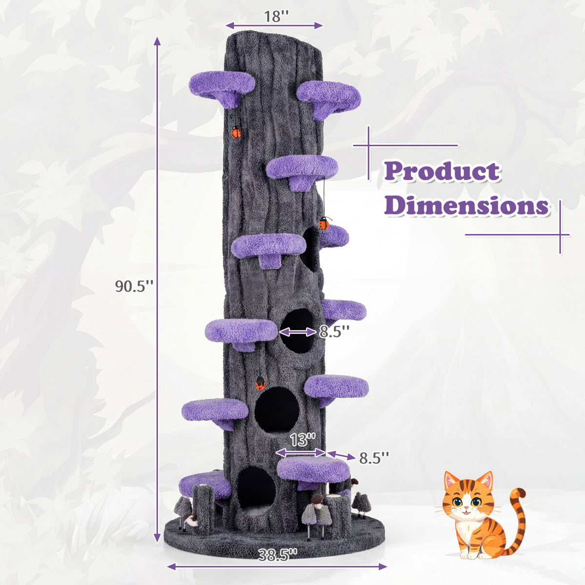 90.5 Inch Tall Multifunctional Cat Tree with Private Condos for Indoor Cats-Purple